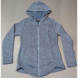 EDDIE BAUER Heather Blue Full Zip Hoodie Women’s Small Long Sleeve Fleece Knit